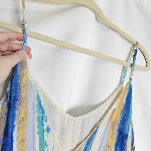 Lulus Bay Side Babe Cream and Blue Tie-Dye Maxi Dress Sleeveless Drapey Lined S - Picture 10 of 13